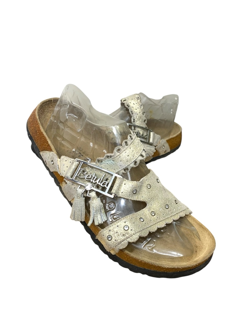 Betula Birkenstock Slide Sandals Metallic 11 Buckle Logo Accent Tassel Feminine